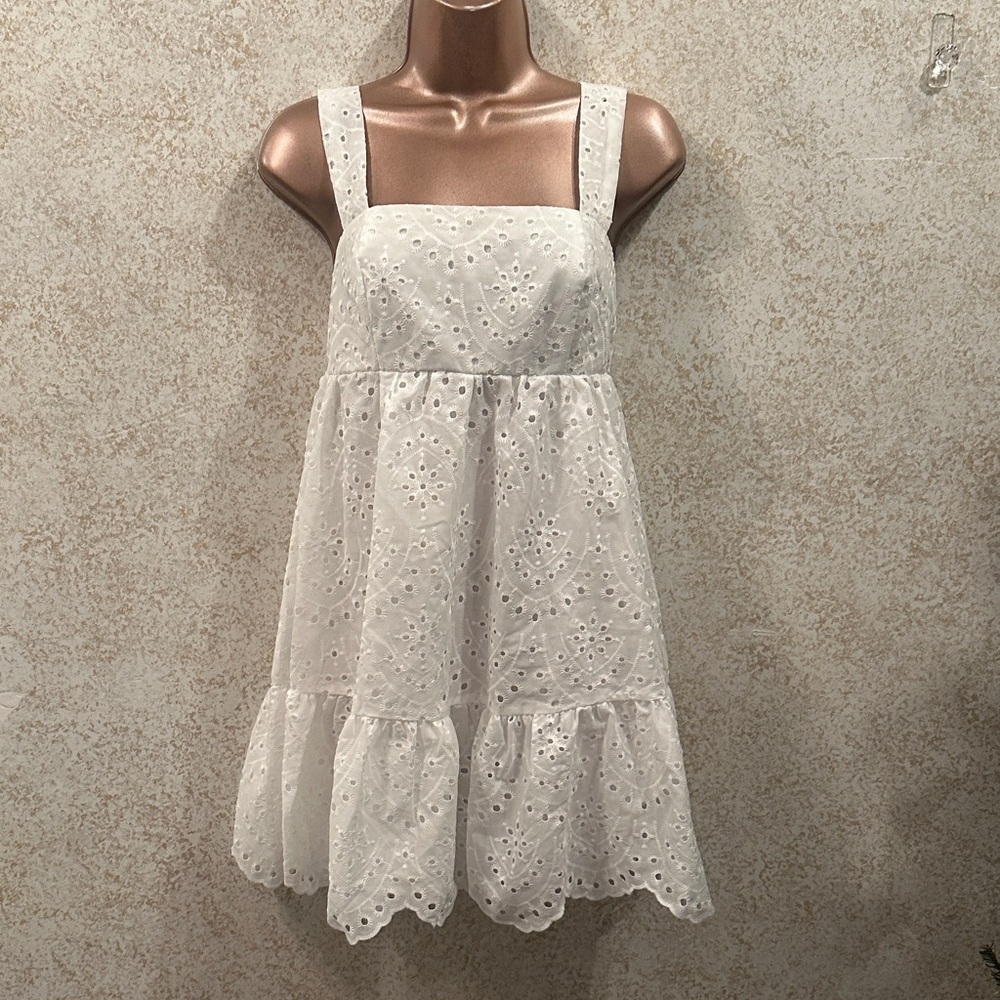 SHEIN White Eyelet Tiered Midi Dress